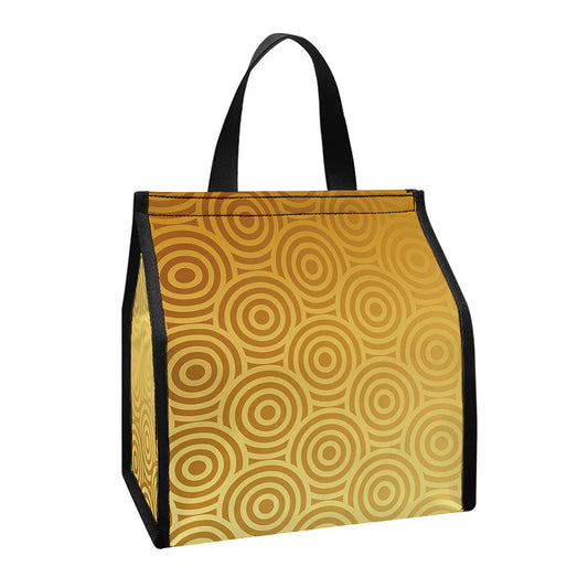 Gold Chinese Pattern Print Insulated Lunch Tote