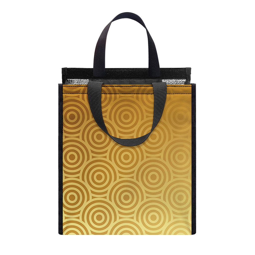 Gold Chinese Pattern Print Insulated Lunch Tote
