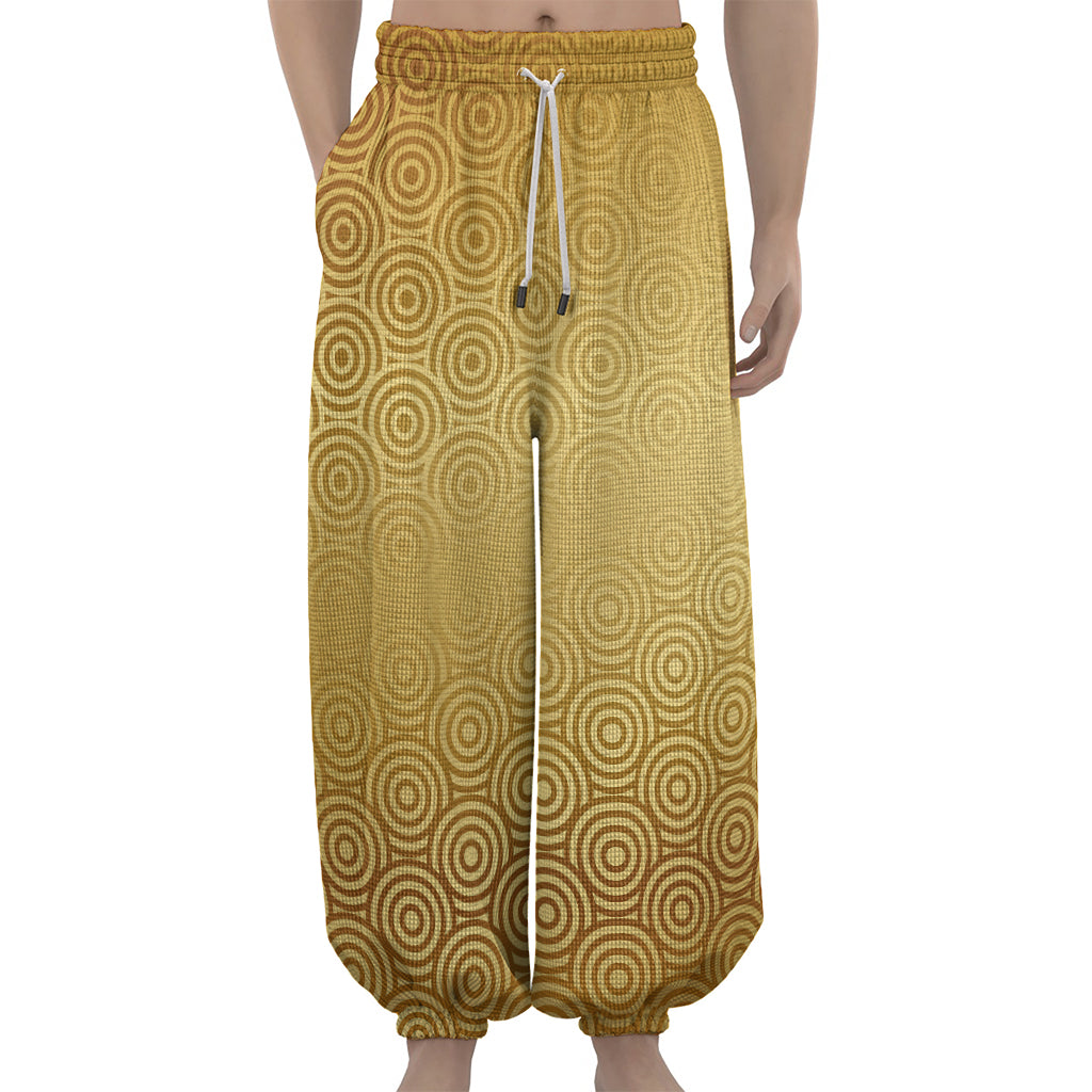 Gold Chinese Pattern Print Lantern Pants