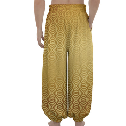 Gold Chinese Pattern Print Lantern Pants