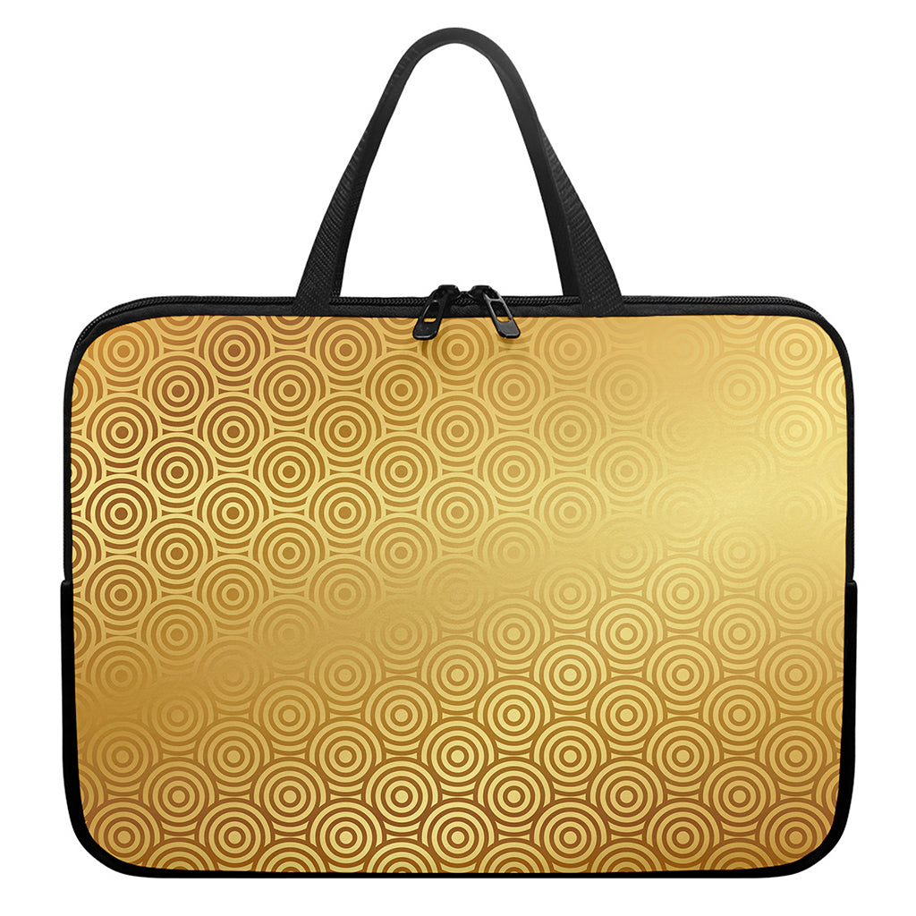 Gold Chinese Pattern Print Laptop Sleeve With Handle