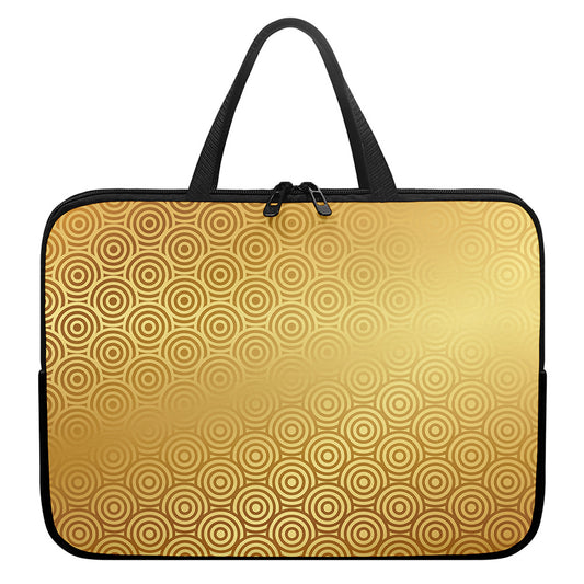 Gold Chinese Pattern Print Laptop Sleeve With Handle