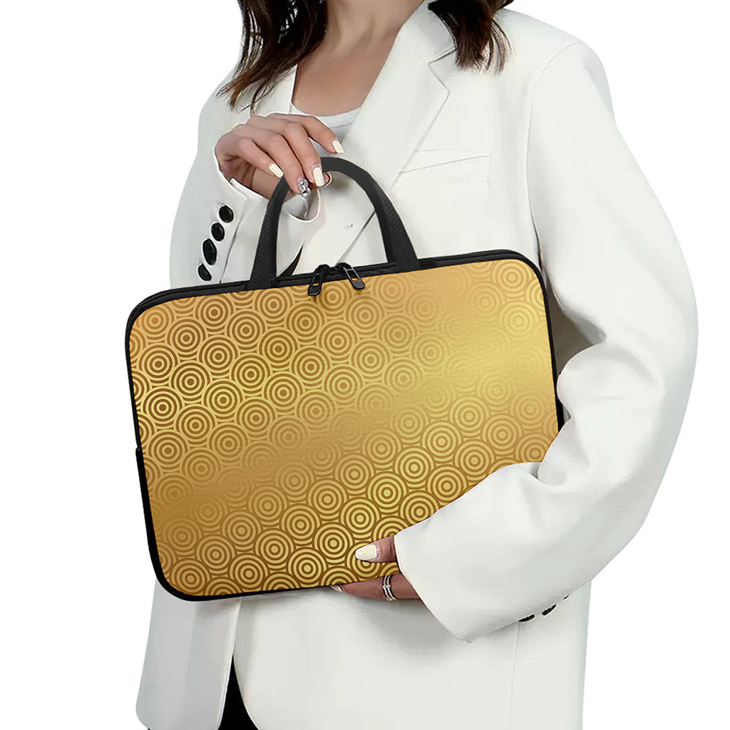 Gold Chinese Pattern Print Laptop Sleeve With Handle