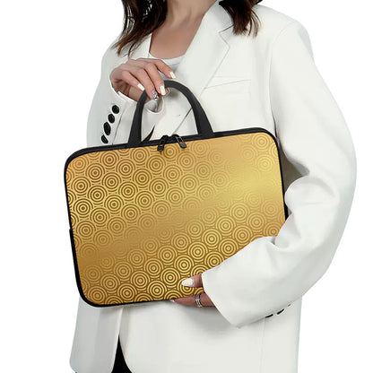 Gold Chinese Pattern Print Laptop Sleeve With Handle