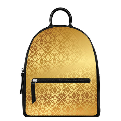 Gold Chinese Pattern Print Leather Backpack