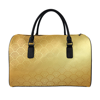 Gold Chinese Pattern Print Leather Duffle Bag
