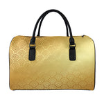 Gold Chinese Pattern Print Leather Duffle Bag