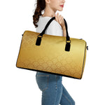 Gold Chinese Pattern Print Leather Duffle Bag