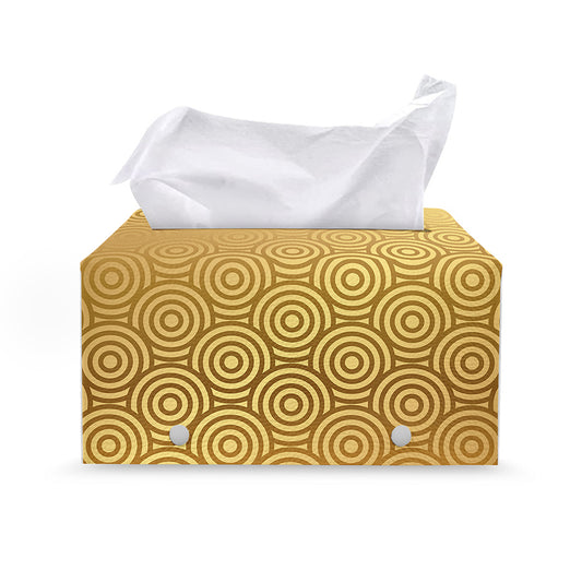 Gold Chinese Pattern Print Leather Tissue Box Cover