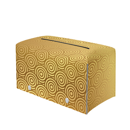 Gold Chinese Pattern Print Leather Tissue Box Cover
