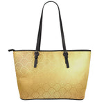 Gold Chinese Pattern Print Leather Tote Bag