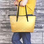Gold Chinese Pattern Print Leather Tote Bag