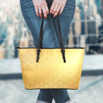 Gold Chinese Pattern Print Leather Tote Bag