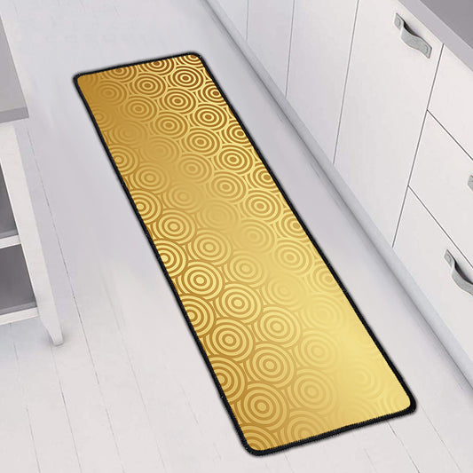 Gold Chinese Pattern Print Long Kitchen Mat
