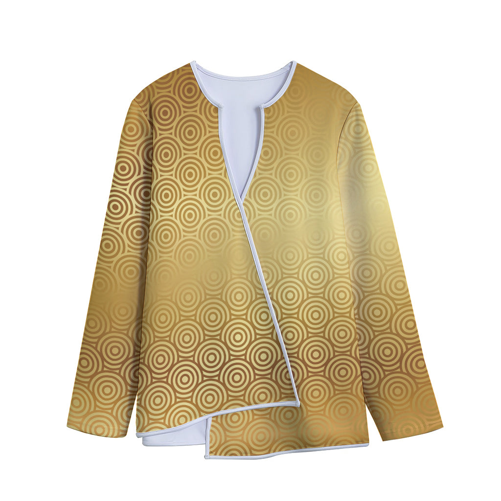 Gold Chinese Pattern Print Long Sleeve Short Coat