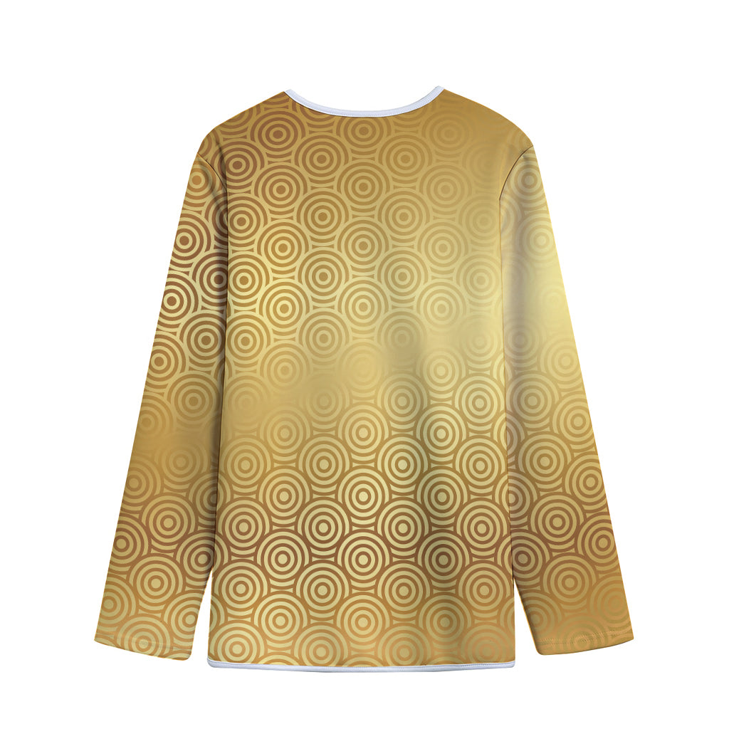 Gold Chinese Pattern Print Long Sleeve Short Coat