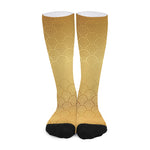 Gold Chinese Pattern Print Long Socks