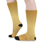 Gold Chinese Pattern Print Long Socks