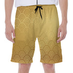 Gold Chinese Pattern Print Men's Beach Shorts