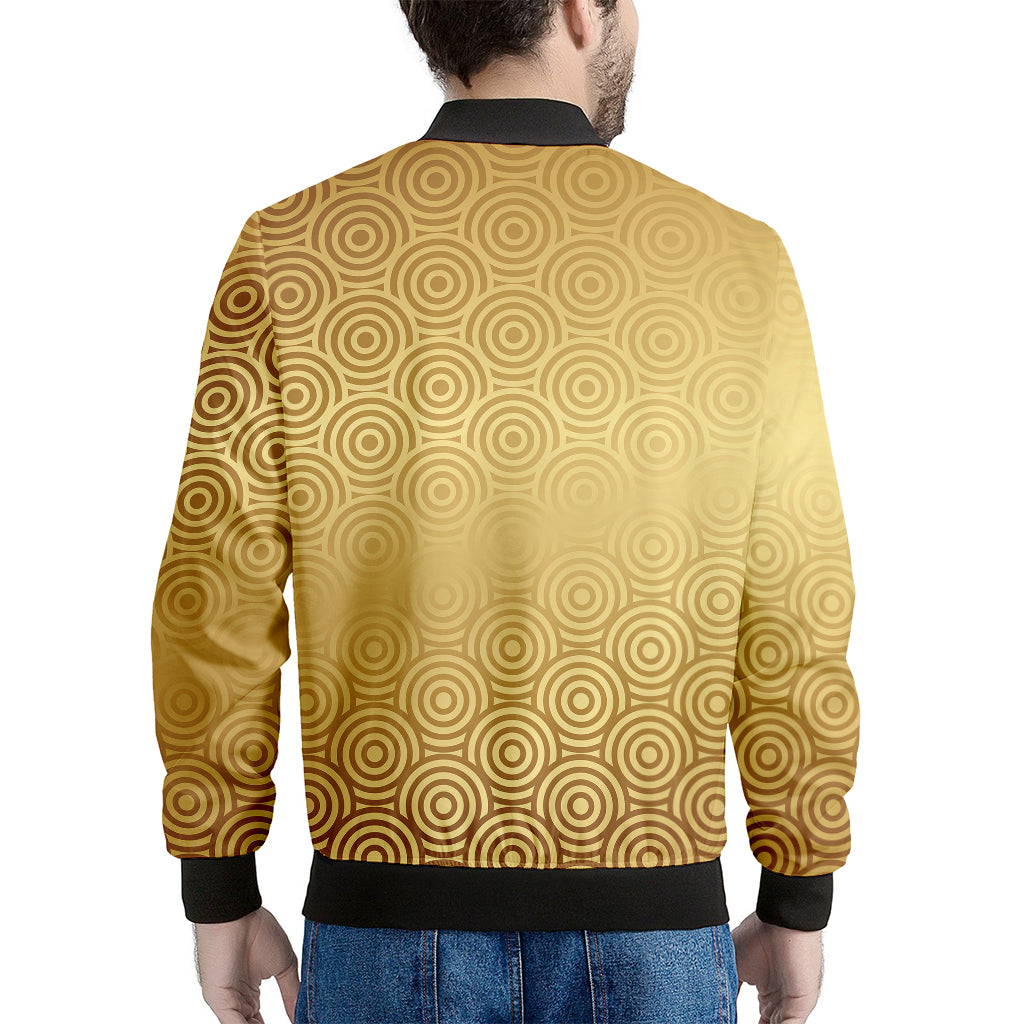 Gold Chinese Pattern Print Men's Bomber Jacket