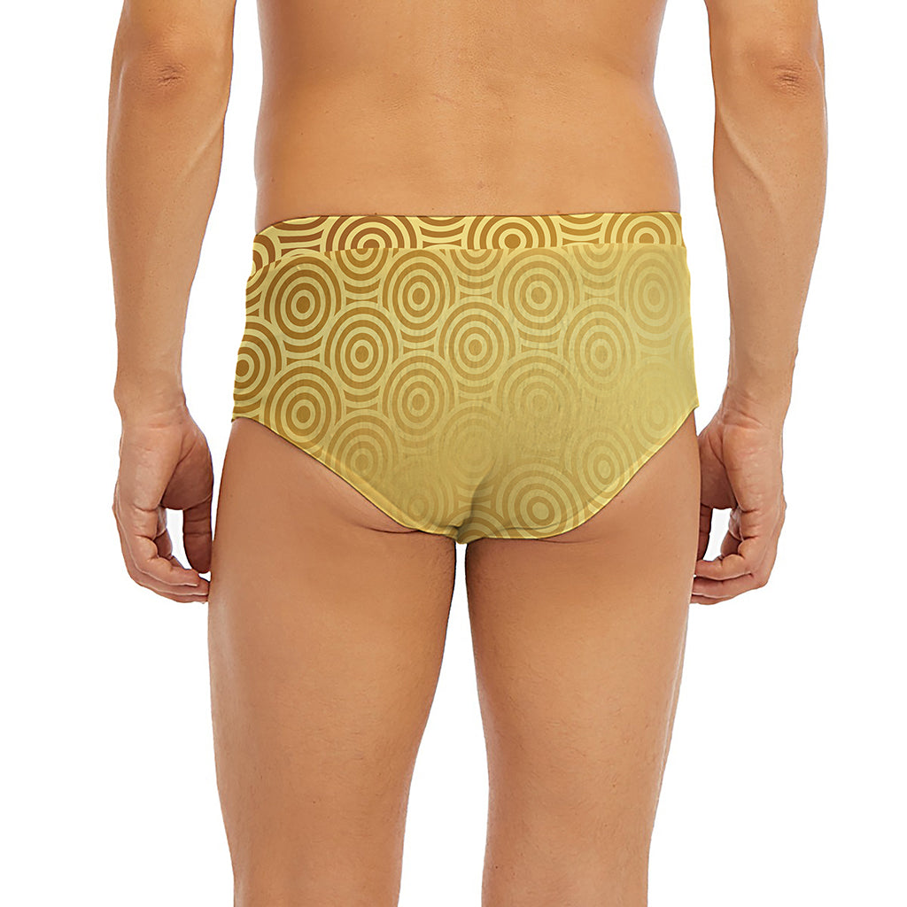 Gold Chinese Pattern Print Men's Briefs