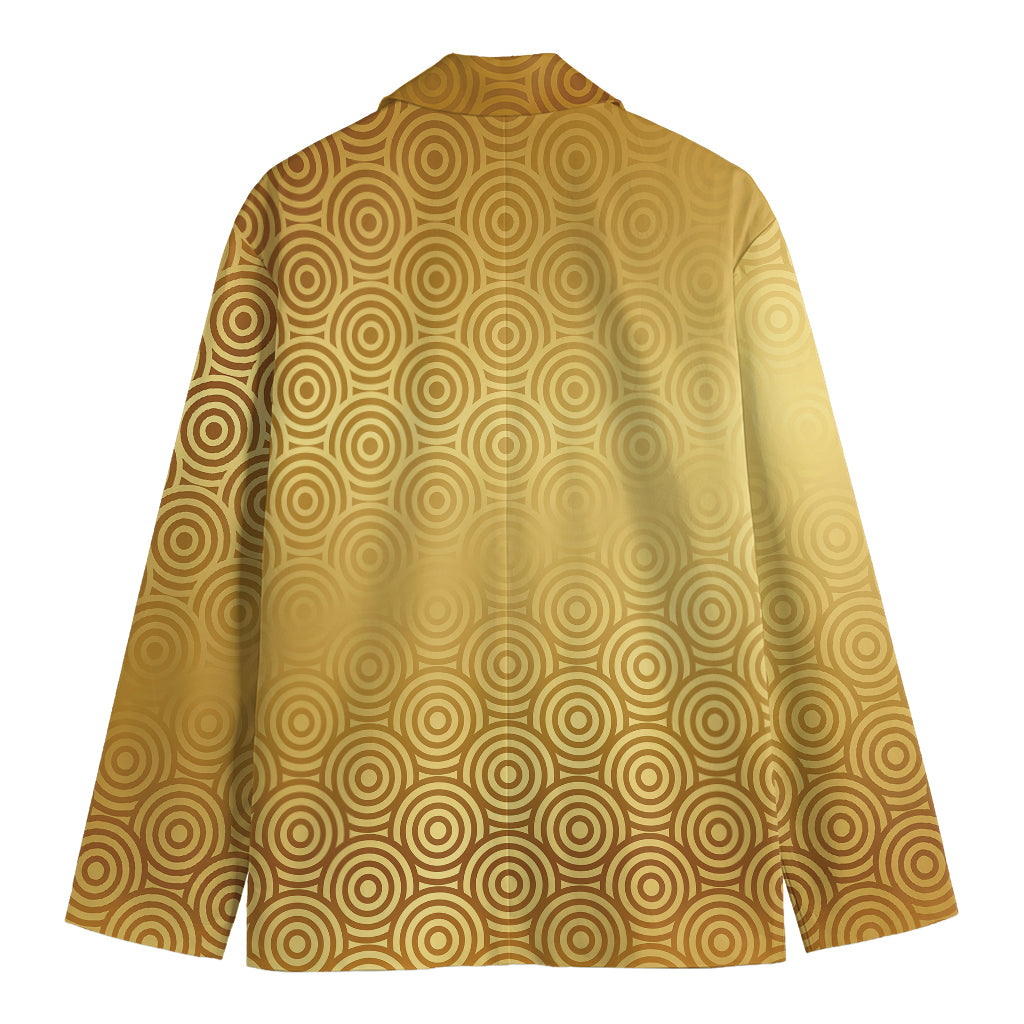 Gold Chinese Pattern Print Men's Cotton Blazer