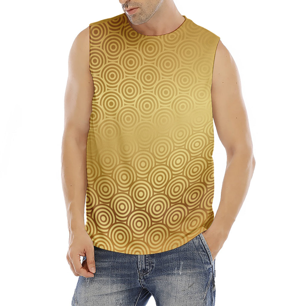 Gold Chinese Pattern Print Men's Fitness Tank Top