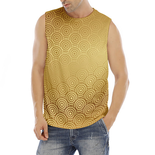Gold Chinese Pattern Print Men's Fitness Tank Top
