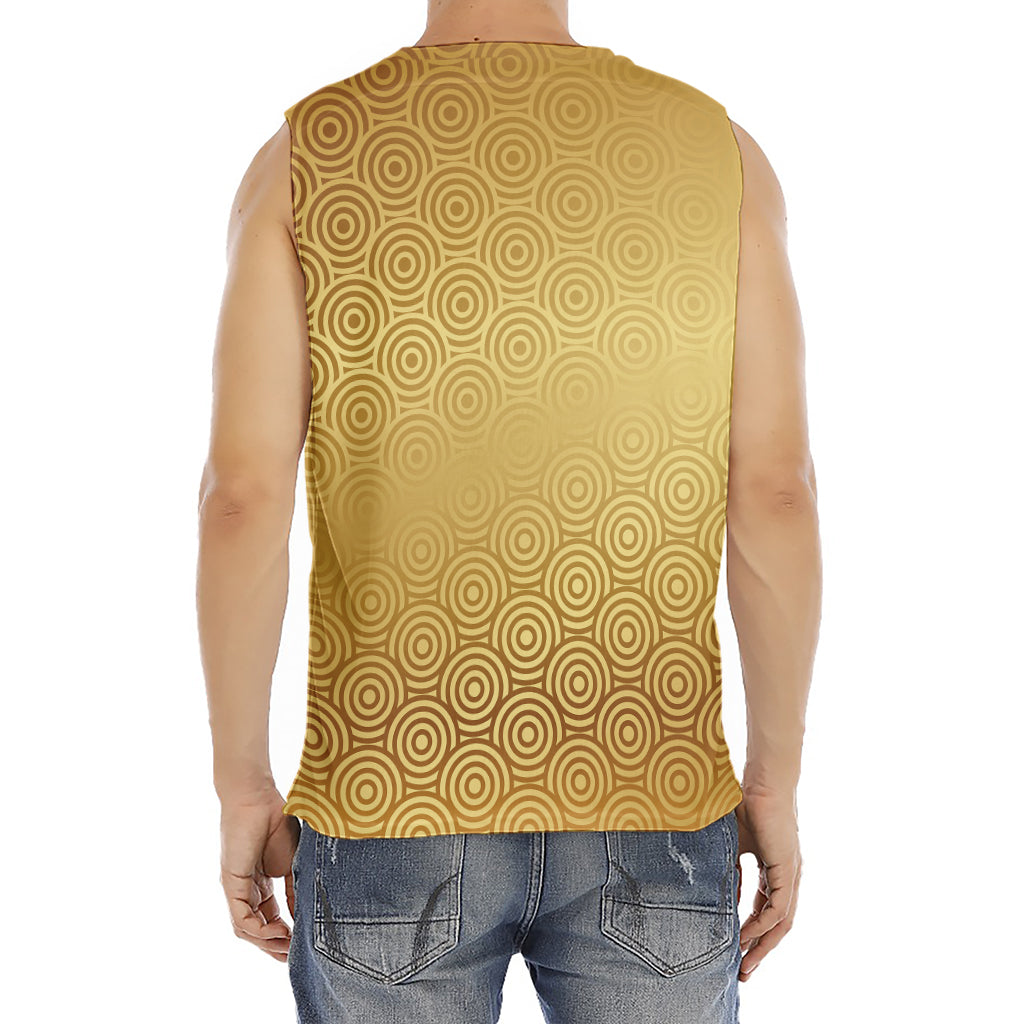 Gold Chinese Pattern Print Men's Fitness Tank Top