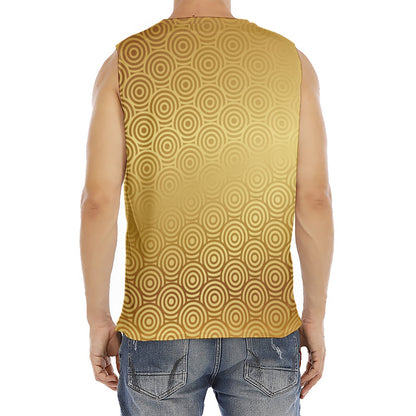 Gold Chinese Pattern Print Men's Fitness Tank Top