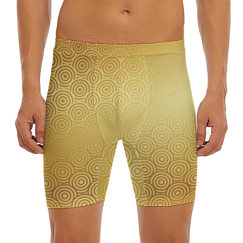 Gold Chinese Pattern Print Men's Long Boxer Briefs