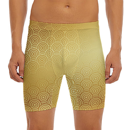 Gold Chinese Pattern Print Men's Long Boxer Briefs