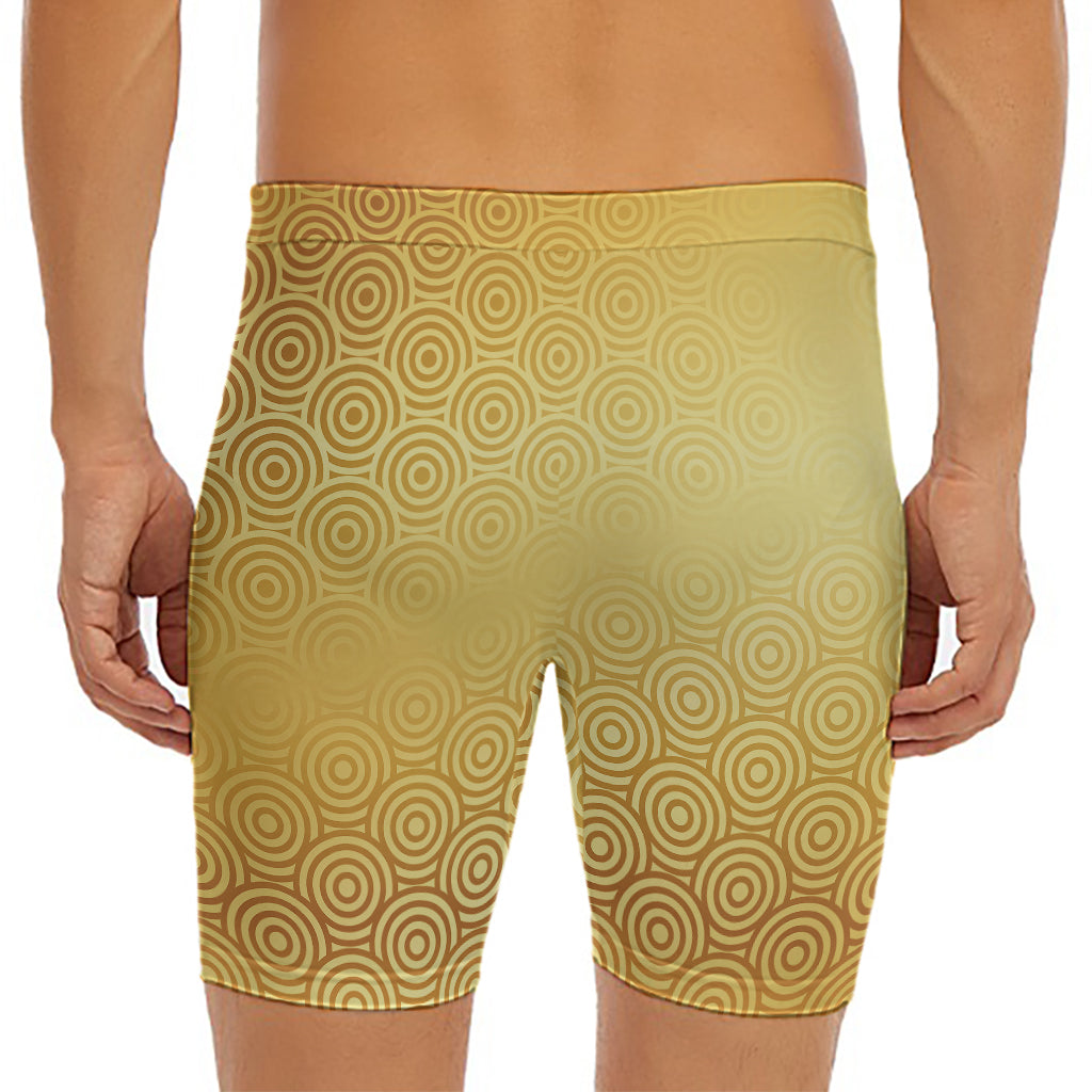 Gold Chinese Pattern Print Men's Long Boxer Briefs