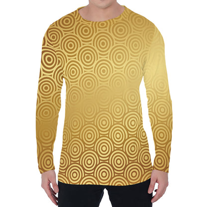 Gold Chinese Pattern Print Men's Long Sleeve T-Shirt