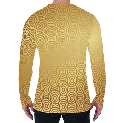Gold Chinese Pattern Print Men's Long Sleeve T-Shirt