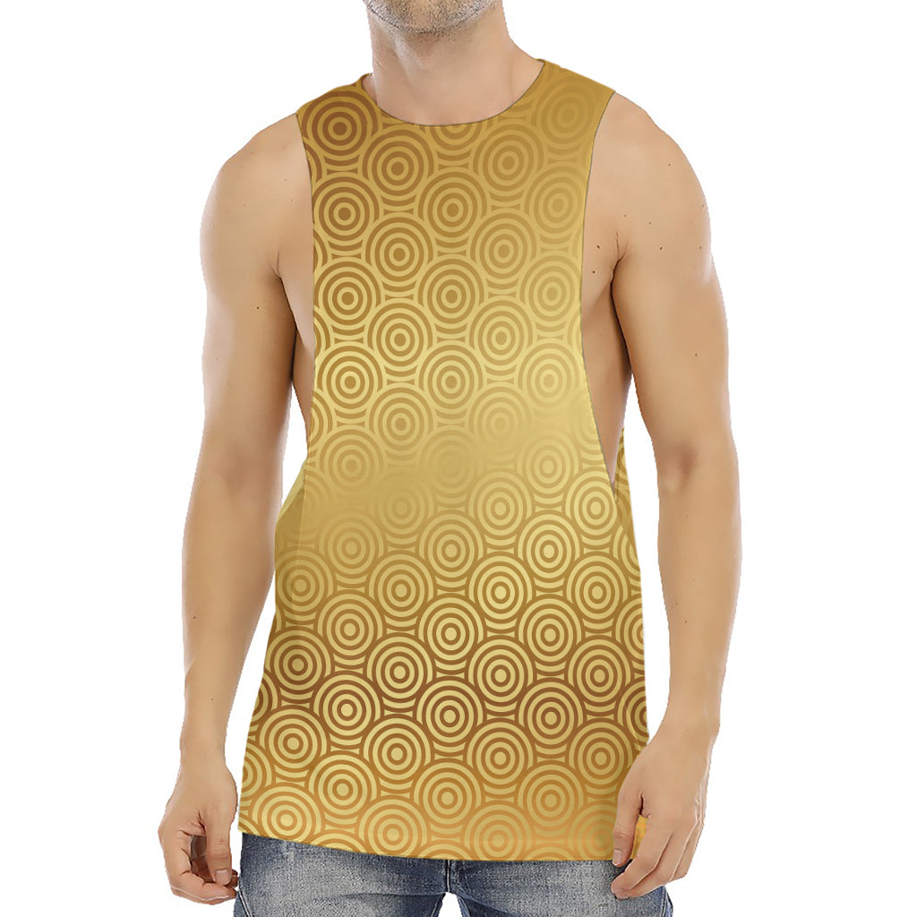 Gold Chinese Pattern Print Men's Muscle Tank Top