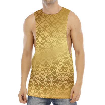 Gold Chinese Pattern Print Men's Muscle Tank Top