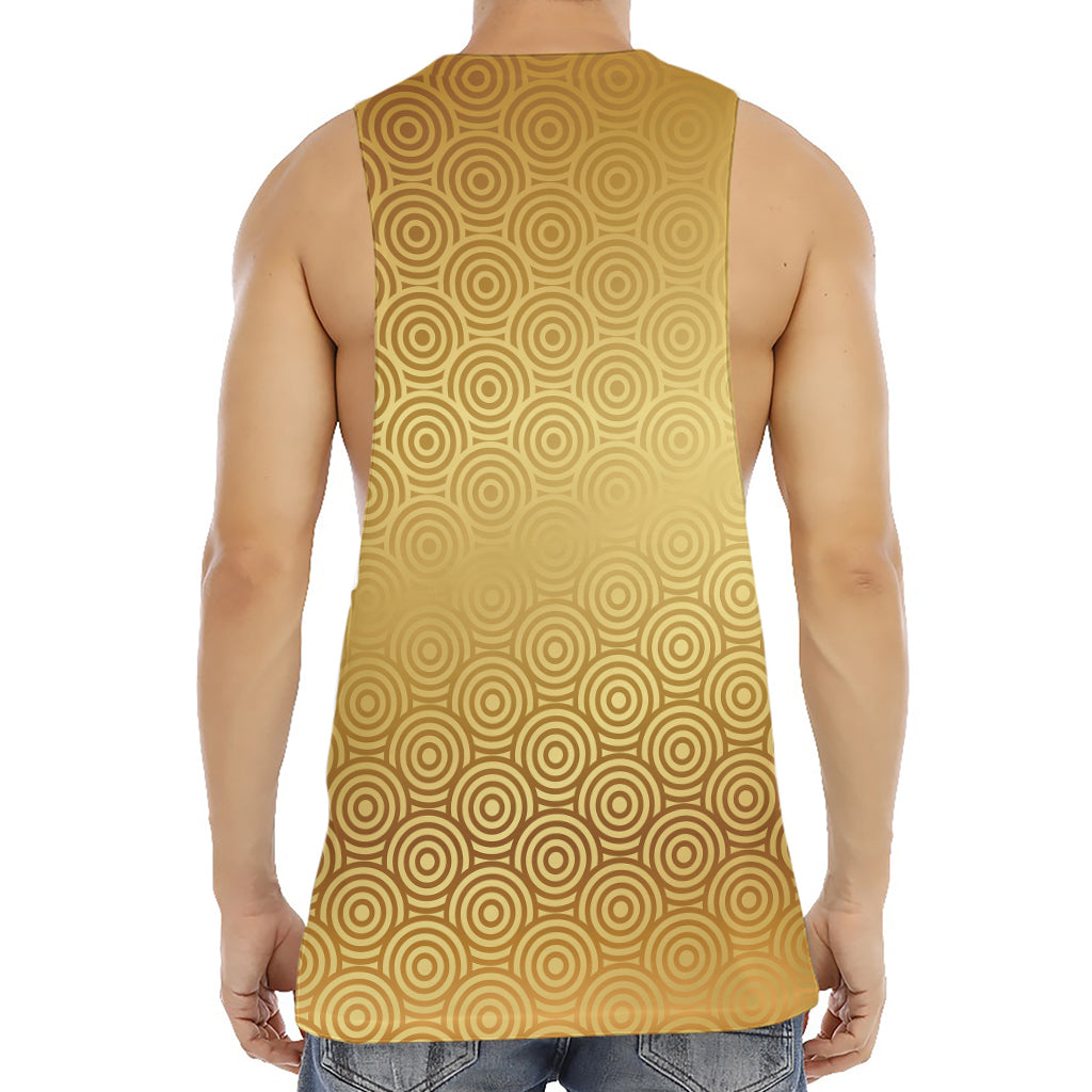 Gold Chinese Pattern Print Men's Muscle Tank Top