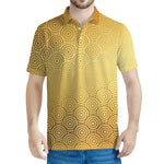 Gold Chinese Pattern Print Men's Polo Shirt