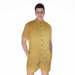 Gold Chinese Pattern Print Men's Rompers