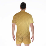 Gold Chinese Pattern Print Men's Rompers