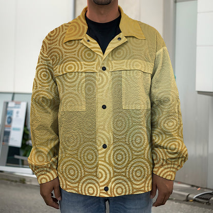 Gold Chinese Pattern Print Men's Shirt Jacket