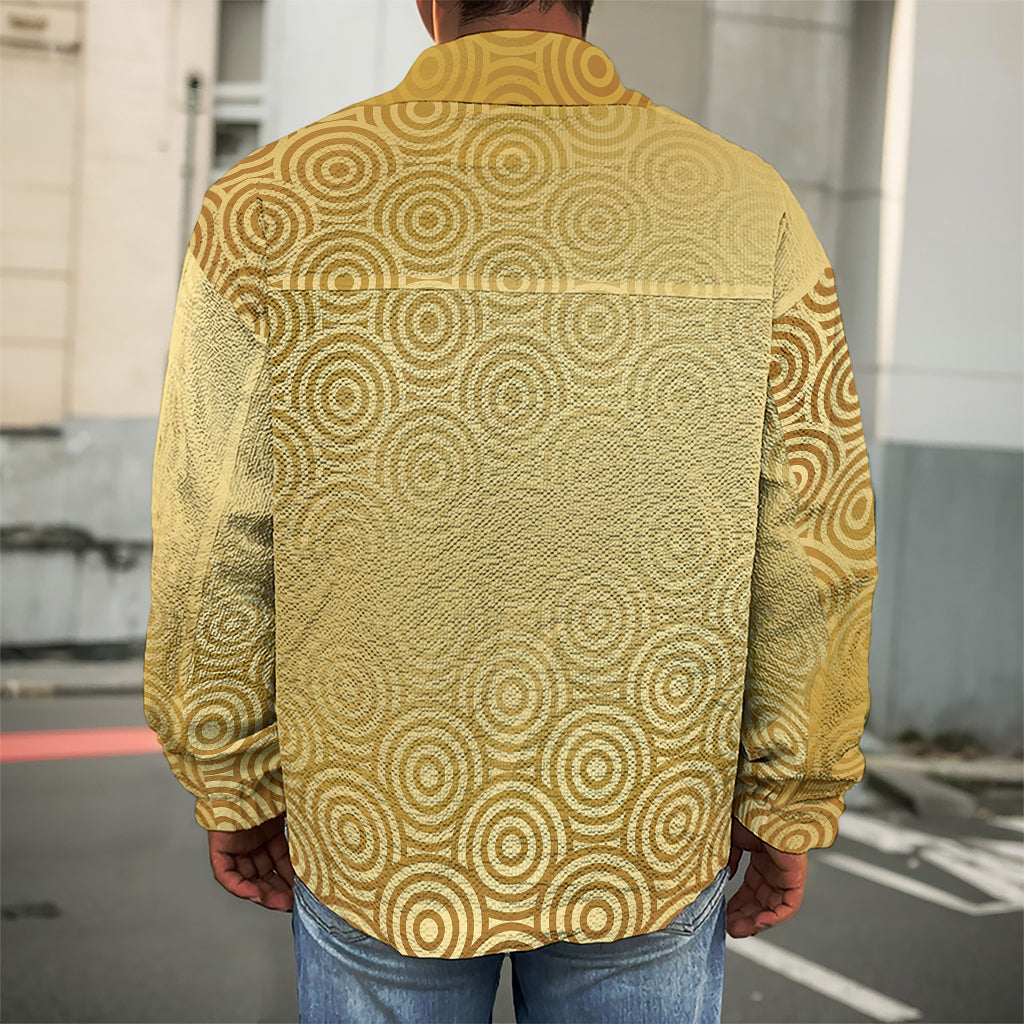 Gold Chinese Pattern Print Men's Shirt Jacket