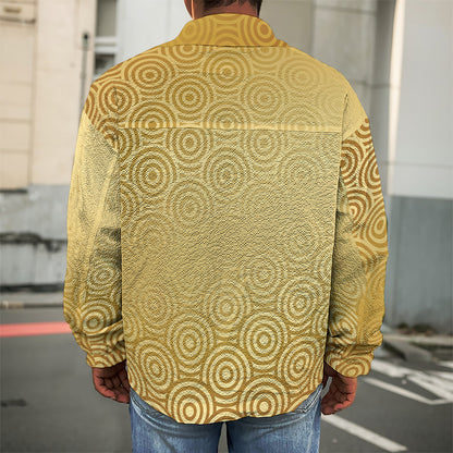 Gold Chinese Pattern Print Men's Shirt Jacket