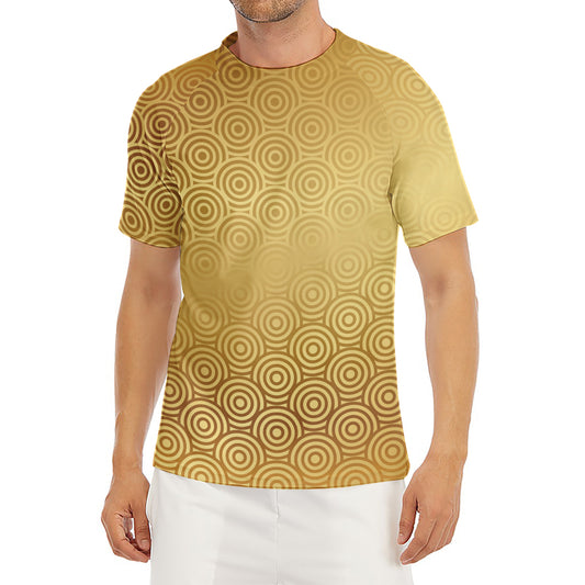 Gold Chinese Pattern Print Men's Short Sleeve Rash Guard