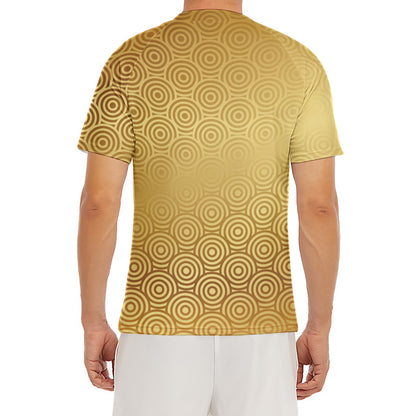 Gold Chinese Pattern Print Men's Short Sleeve Rash Guard