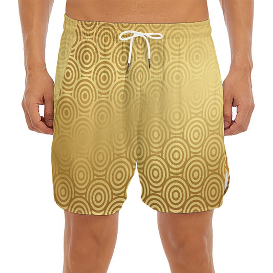 Gold Chinese Pattern Print Men's Split Running Shorts