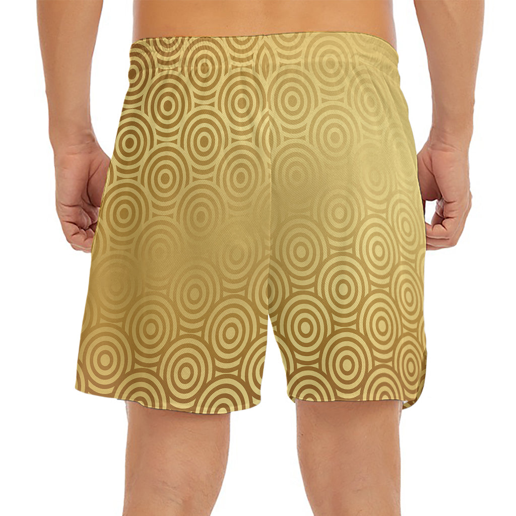 Gold Chinese Pattern Print Men's Split Running Shorts