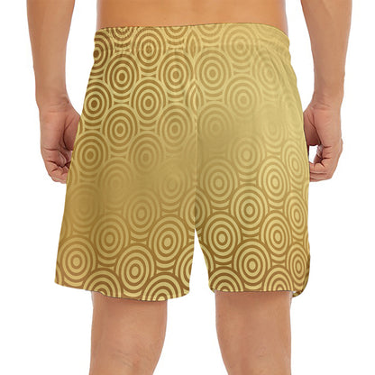 Gold Chinese Pattern Print Men's Split Running Shorts