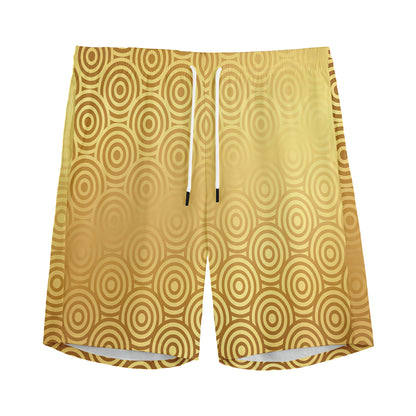 Gold Chinese Pattern Print Men's Sports Shorts